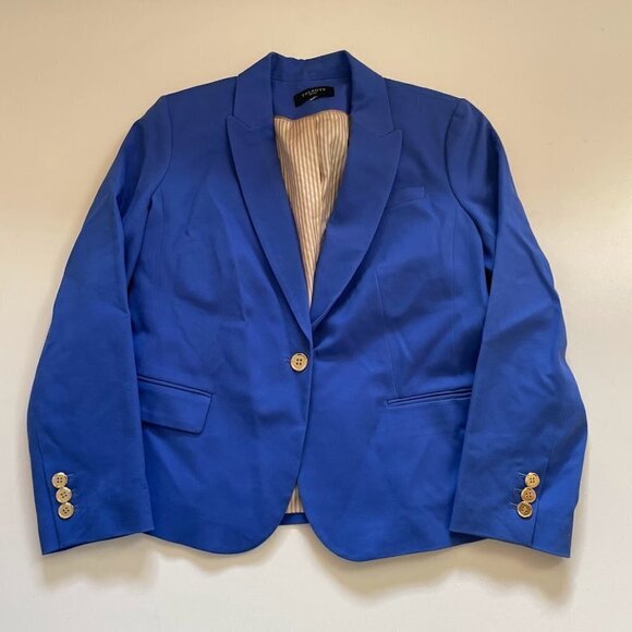 Talbots Jacket Blazer Blue Gold Classic Preppy Career Single Button Cotton - Picture 1 of 10